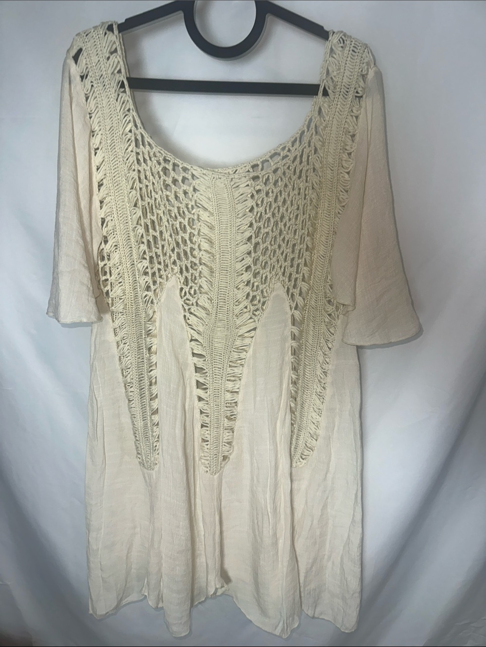 Source Unknown Cream Crochet Swim Coverup Tunic
